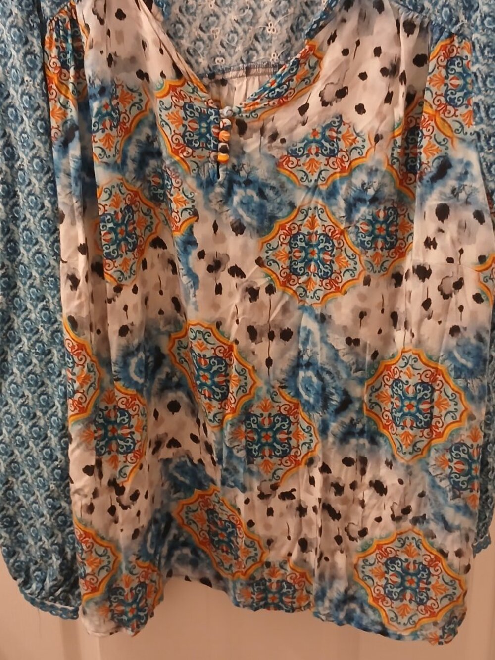 Tolani Eyelet Printed Blouse